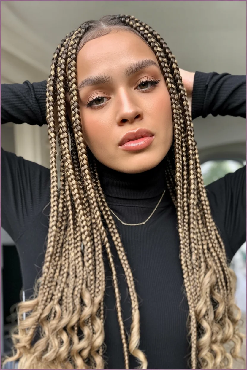 trendy summer hairstyle black women 2026 Honey Blonde Knotless Braids With Curled Ends