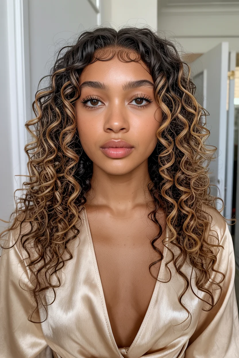trendy summer hairstyle black women 2026 Honey Ribbon Defined Curls With Soft Baby Hairs
