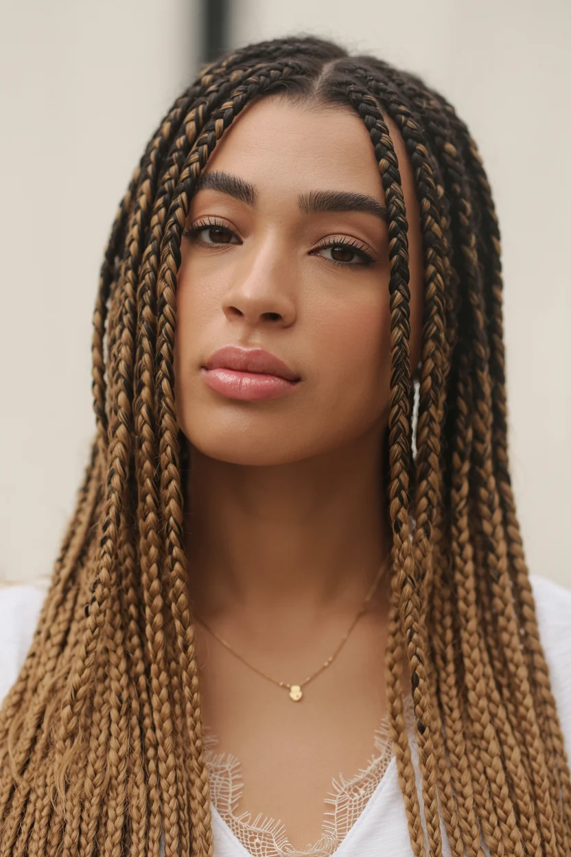 trendy summer hairstyle black women 2026 Buttery Blonde Boho Box Braids