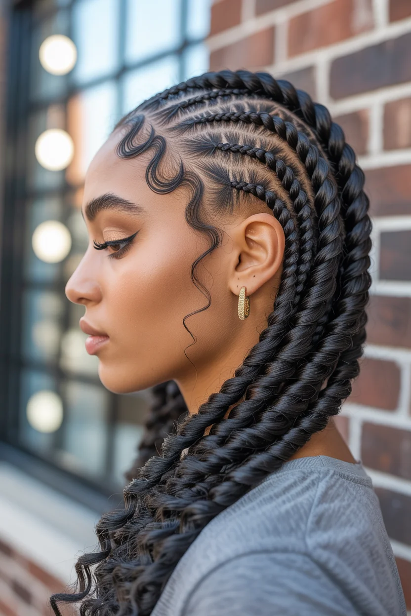 trendy summer hairstyle black women 2026 Sculpted Fulani Braids With Defined Swirl Edges