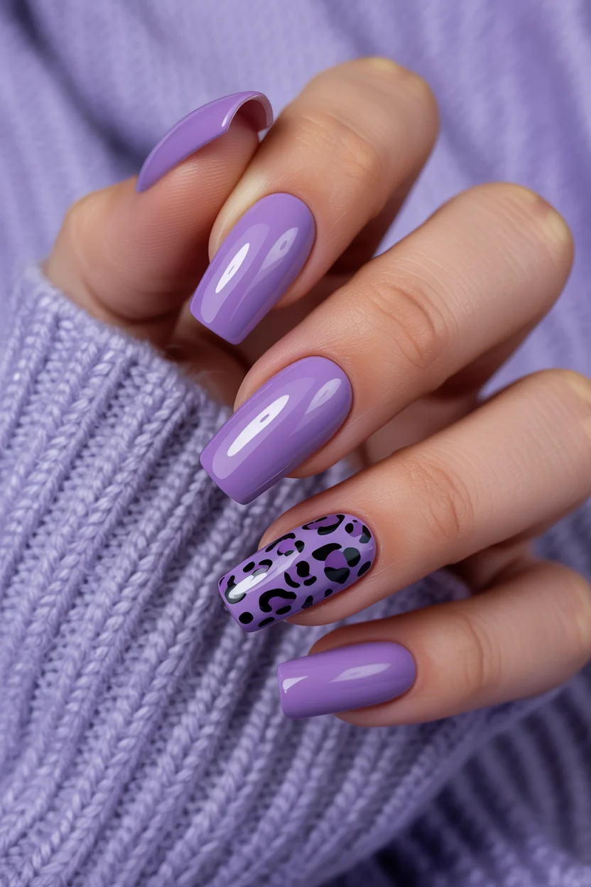 trendy summer nails 2026 Lavender Leopard Nails That Make Animal Print Feel Feminine Again