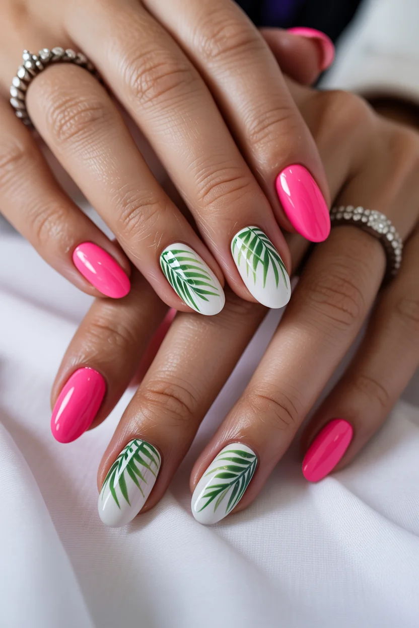 trendy summer nails 2026 Tropical Palm Leaf Nails That Instantly Feel Like Vacation