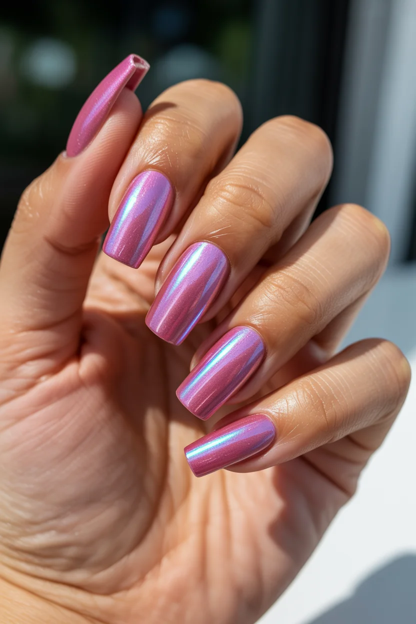 trendy summer nails 2026 Pink Chrome Nails Giving Full Y2K Comeback Energy