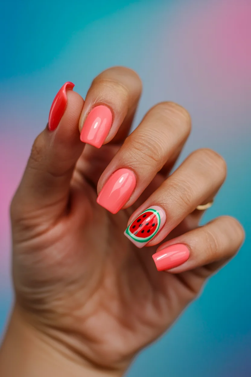 trendy summer nails 2026 Watermelon Accent Nails That Bring Back Playful Summer Beauty