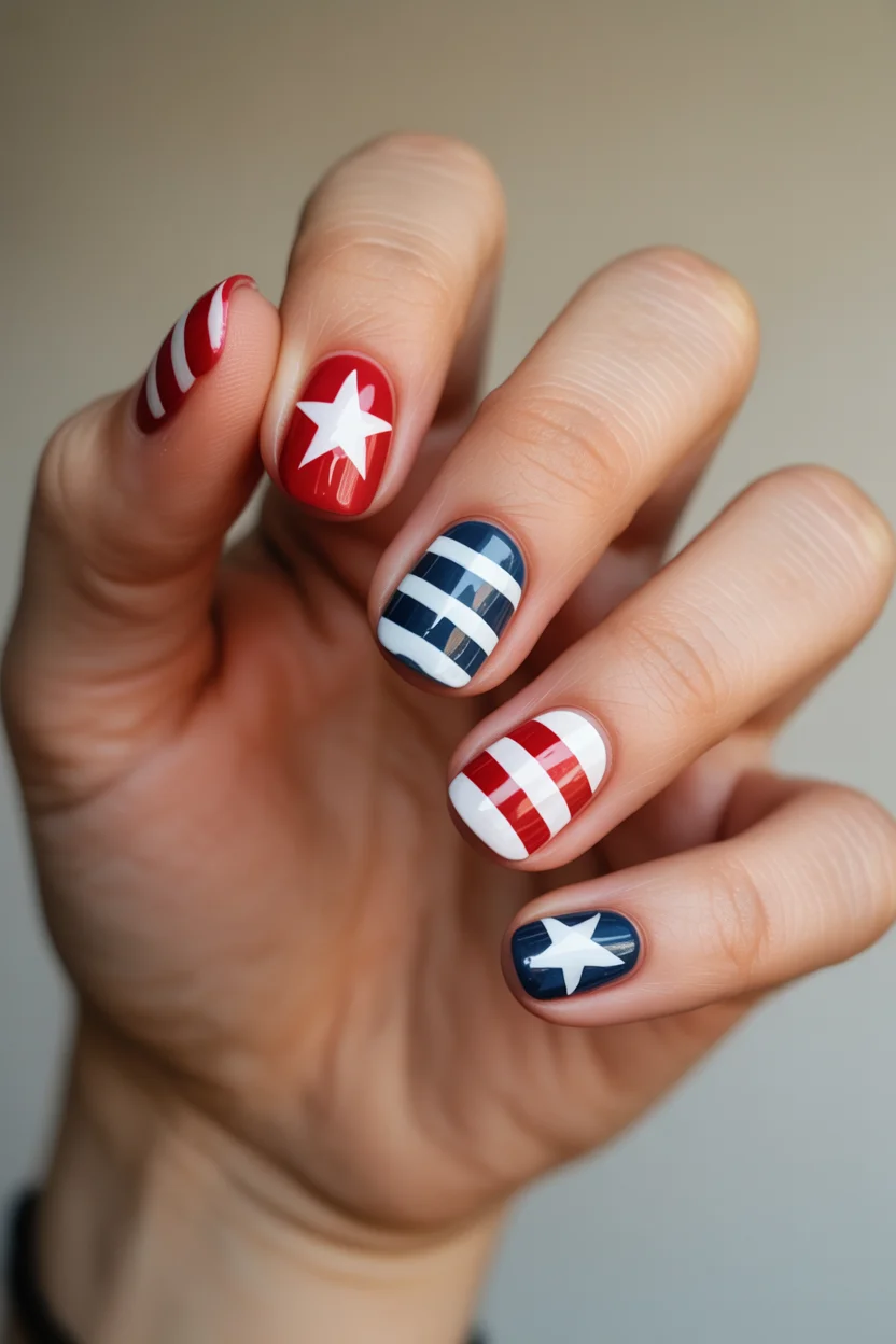 usa nails 2026 Retro Stripe Nails With A Soft Vintage Mood