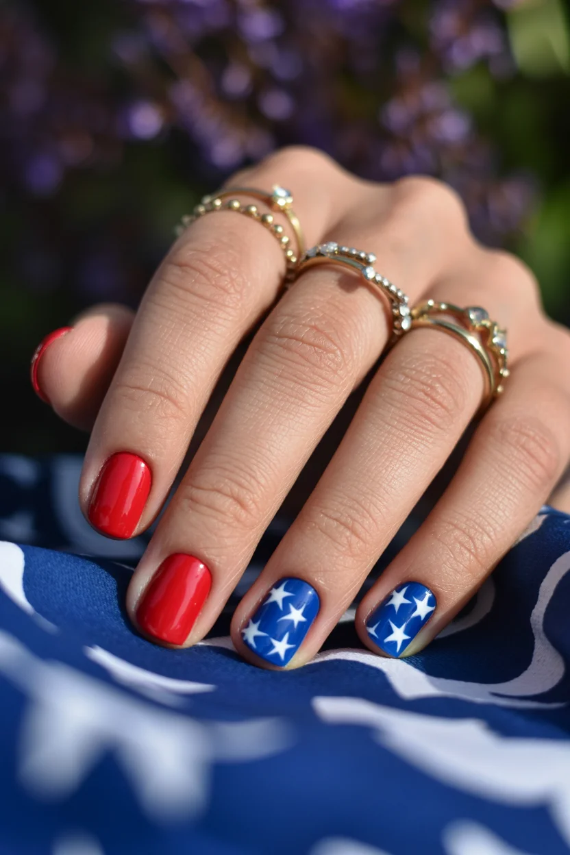 usa nails 2026 Short Glossy Star Nails For Everyday Summer Style