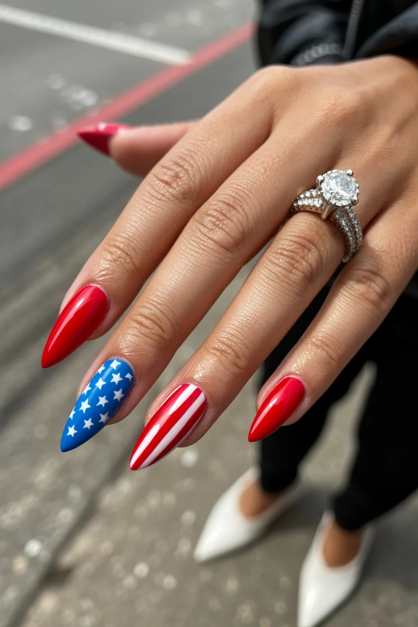 usa nails 2026 Sharp Almond USA Nails With Bold Street Style Energy