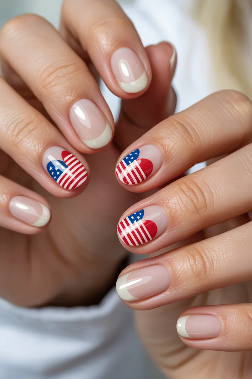 usa nails 2026 Minimal French USA Nails With Tiny Heart Accents