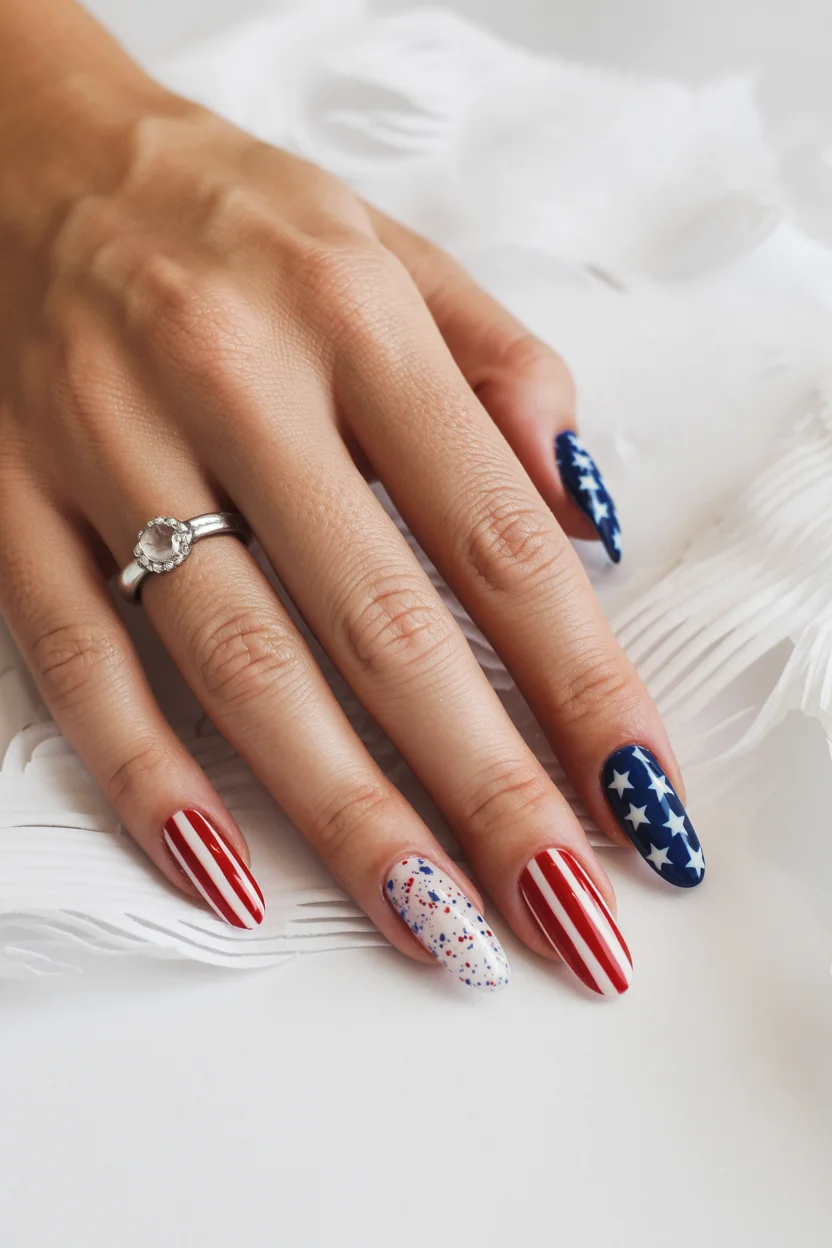 usa nails 2026 Minimal Stripe And Star Nails With A Clean Editorial Feel