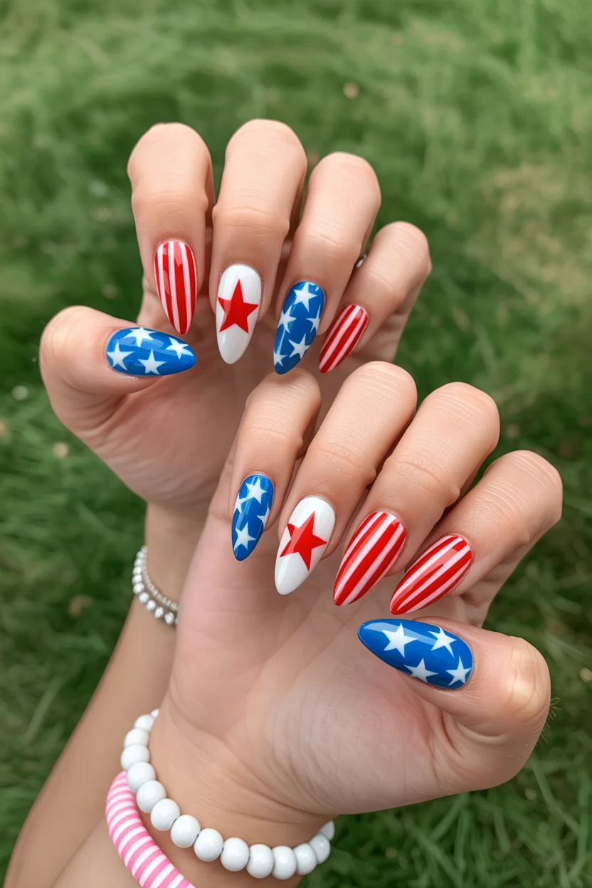 usa nails 2026 Bold Retro Star Nails Inspired By Vintage Americana