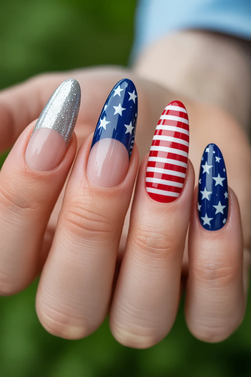usa nails 2026 Silver Accent USA Nails With Modern French Energy