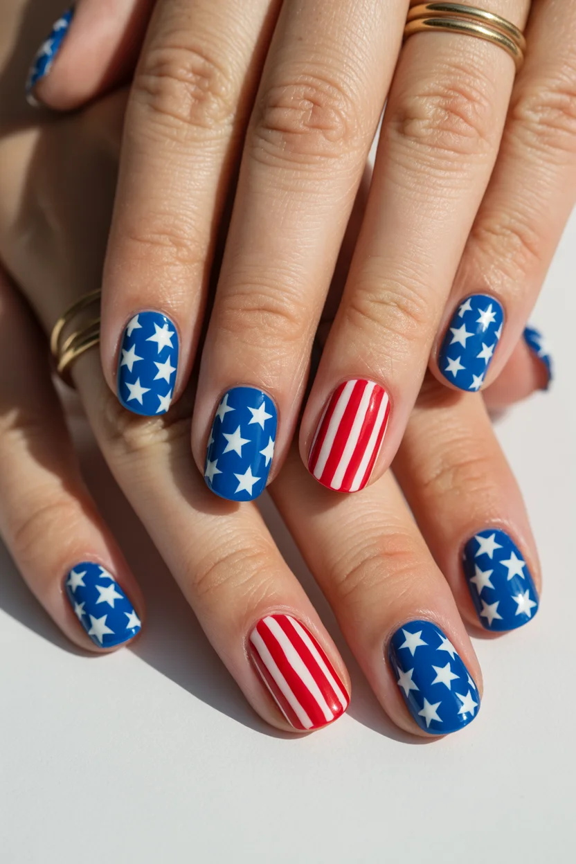 usa nails 2026 Short Patriotic Nails With A Clean Minimal Finish