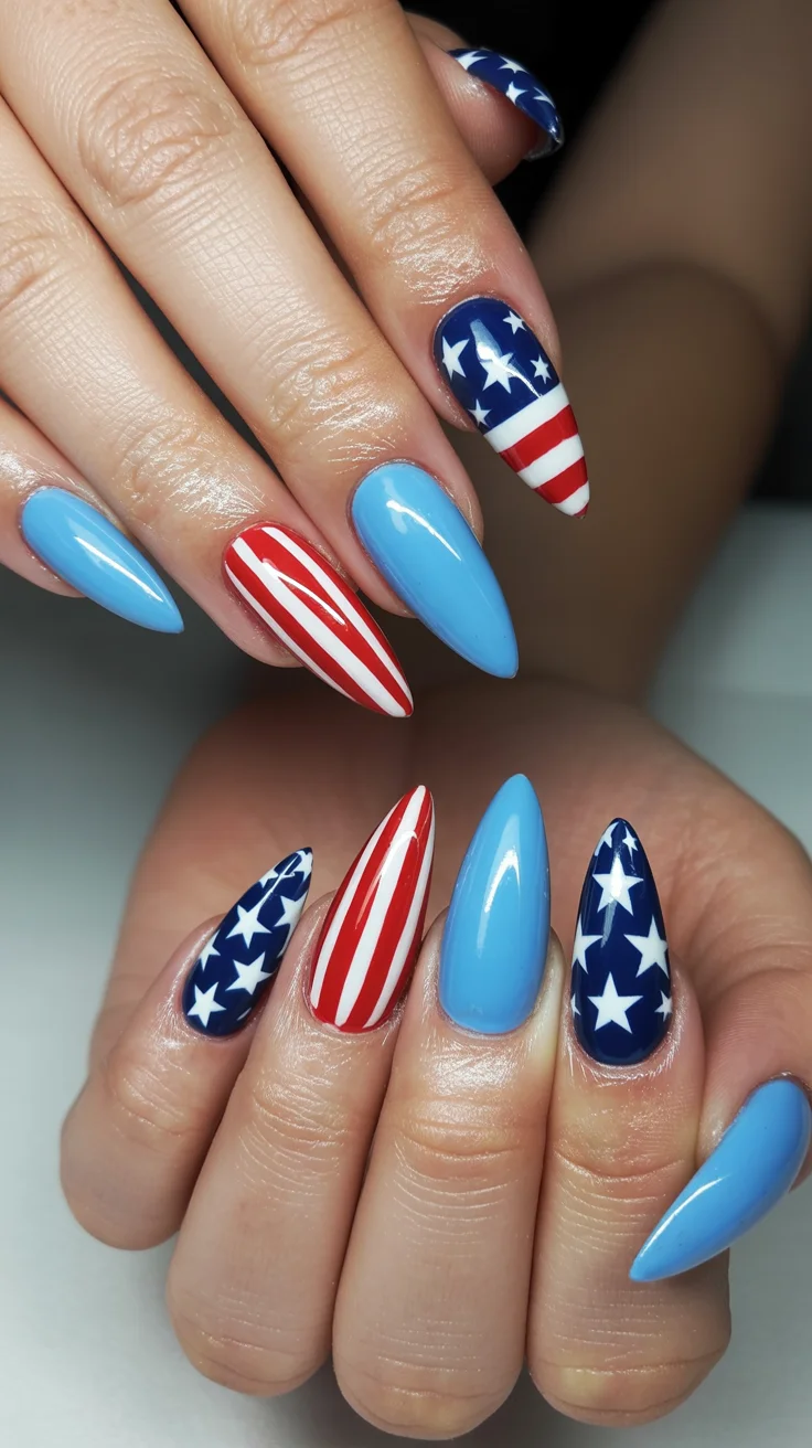 usa nails 2026 Soft Americana Almond Nails With a Retro Twist