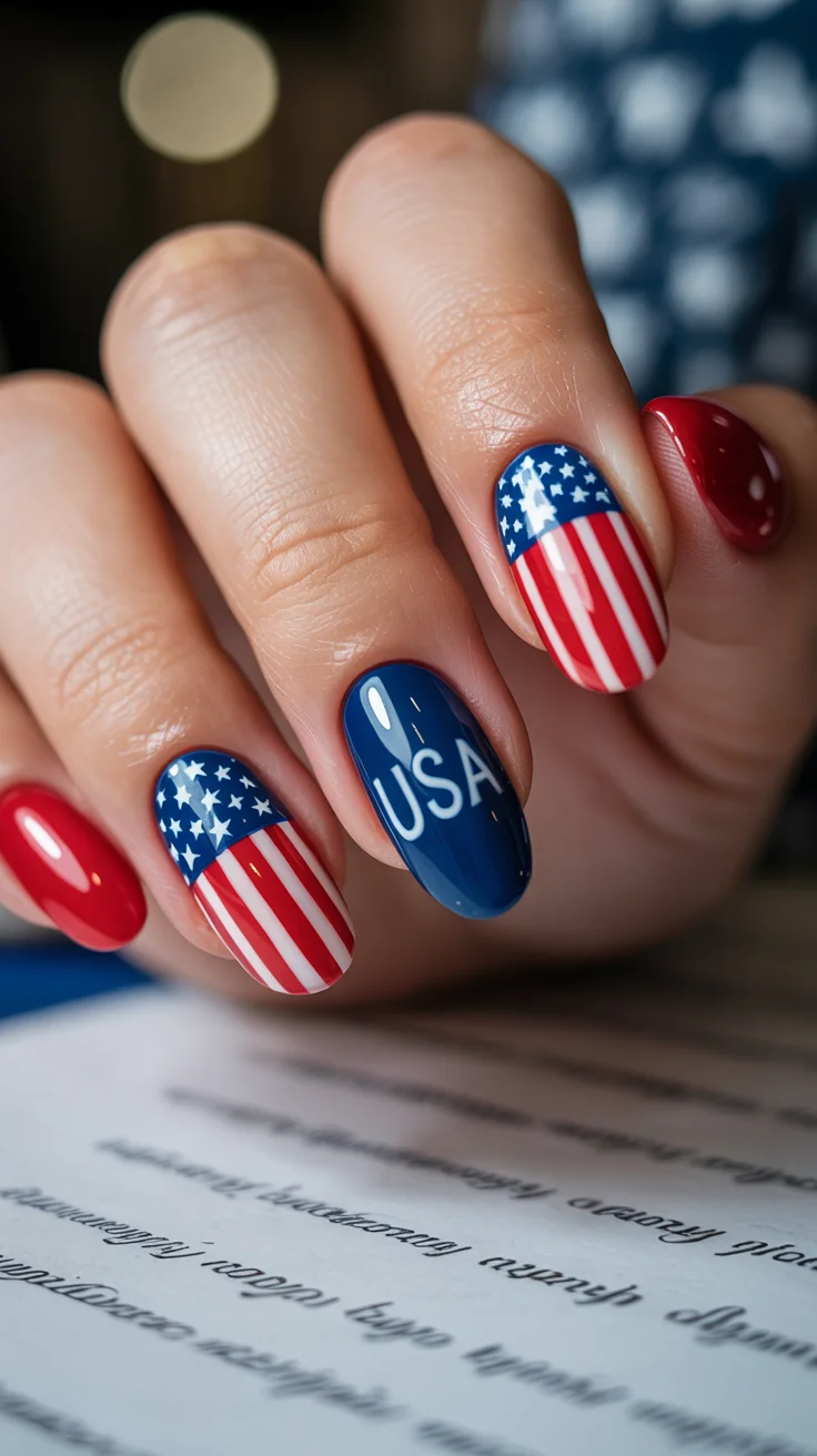 usa nails 2026 Bold USA Accent Nails With Graphic Lettering