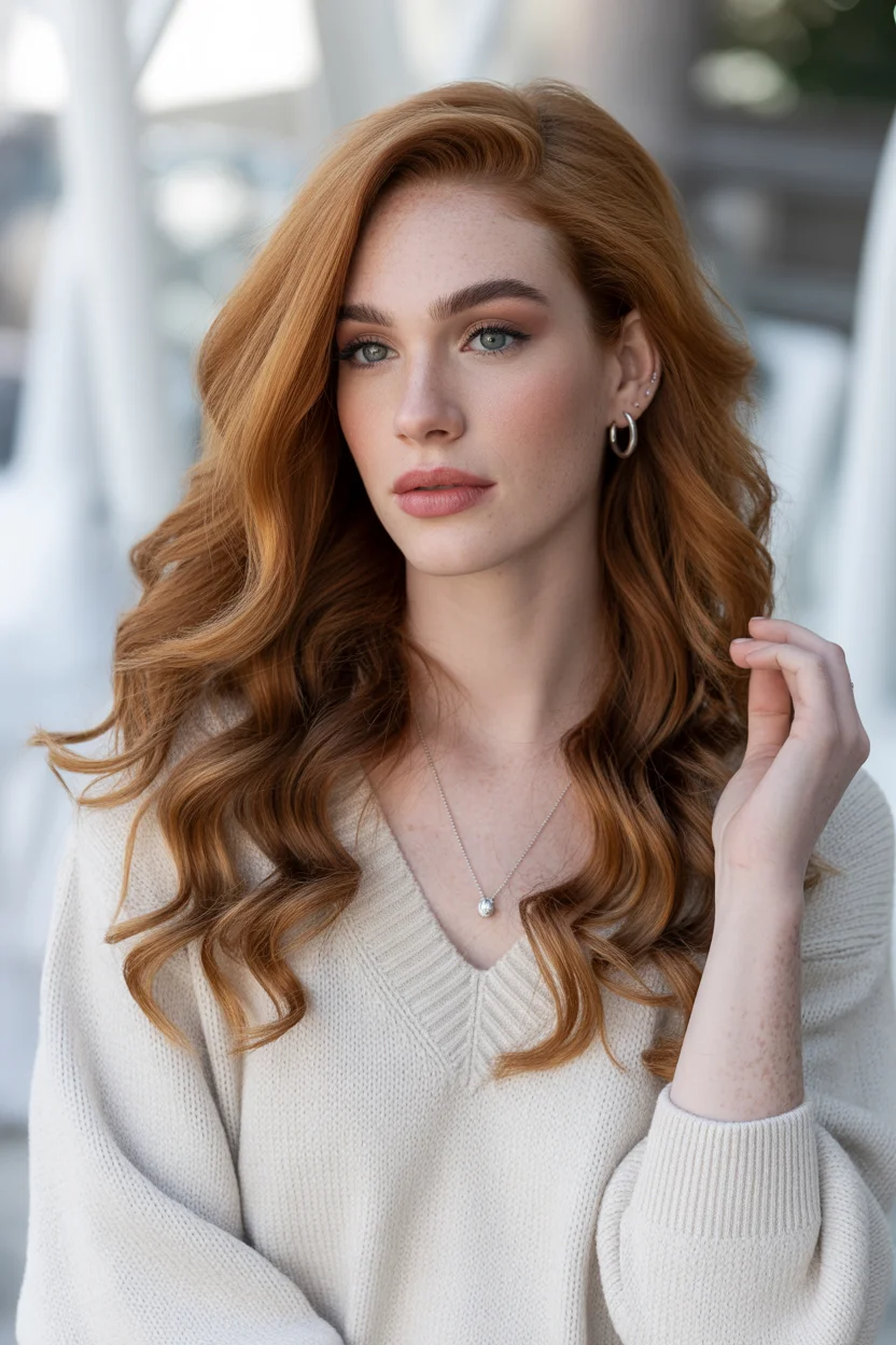 warm summer auburn hair color 2026 Refined Auburn Blowout With Classic Shine