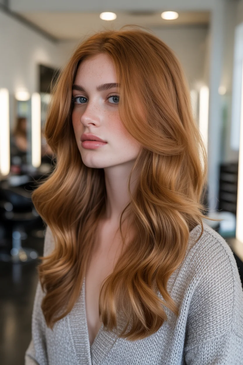 warm summer auburn hair color 2026 Golden Auburn Volume With Sculpted Softness