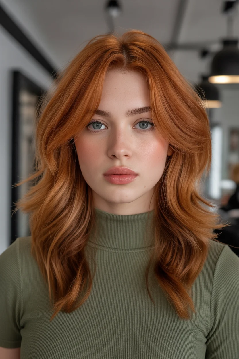 warm summer auburn hair color 2026 Mid Length Auburn Layers With Fresh Lived In Texture