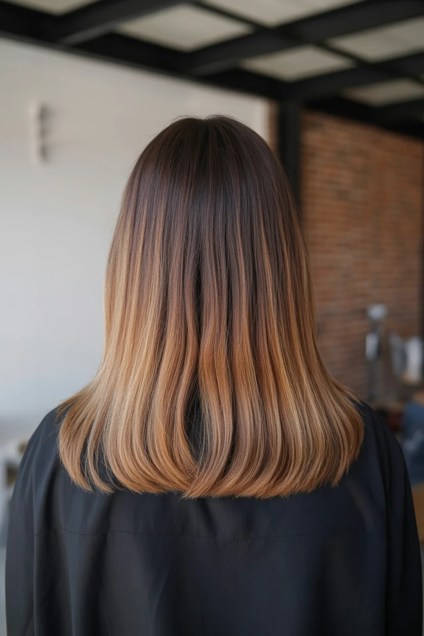 warm summer brunette hair color 2026 Warm Brunette Ombre with Seamless Back Blend