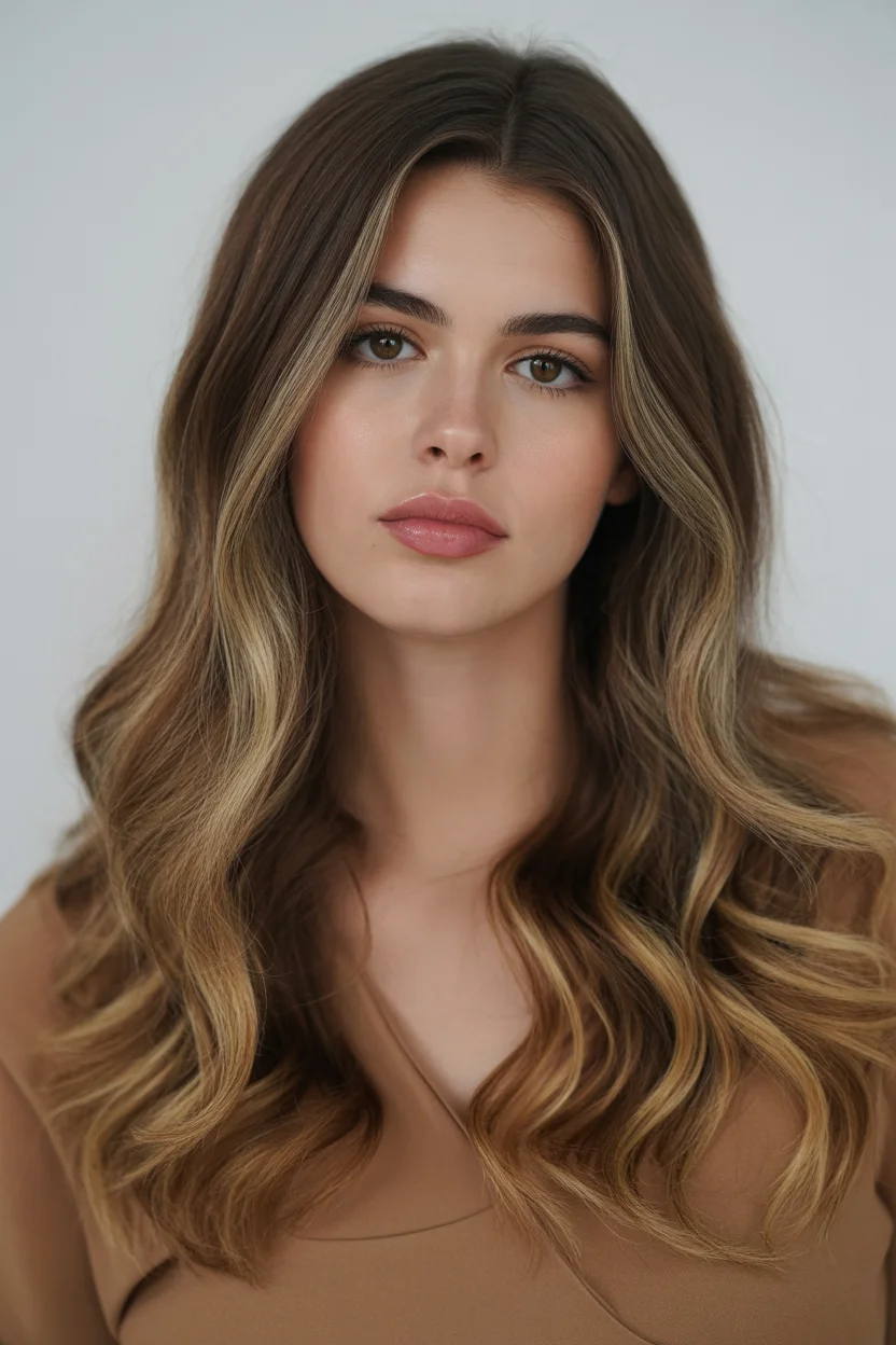 warm summer brunette hair color 2026 Dimensional Blonde-Infused Brunette with Soft Contrast