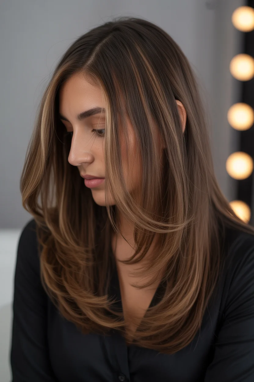 warm summer brunette hair color 2026 Dimensional Brunette with Face-Framing Glow