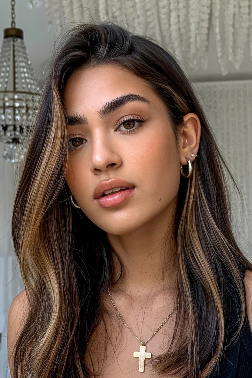 warm summer hair color for dark skin 2026 Soft Espresso Hair With Whisper-Thin Honey Highlights