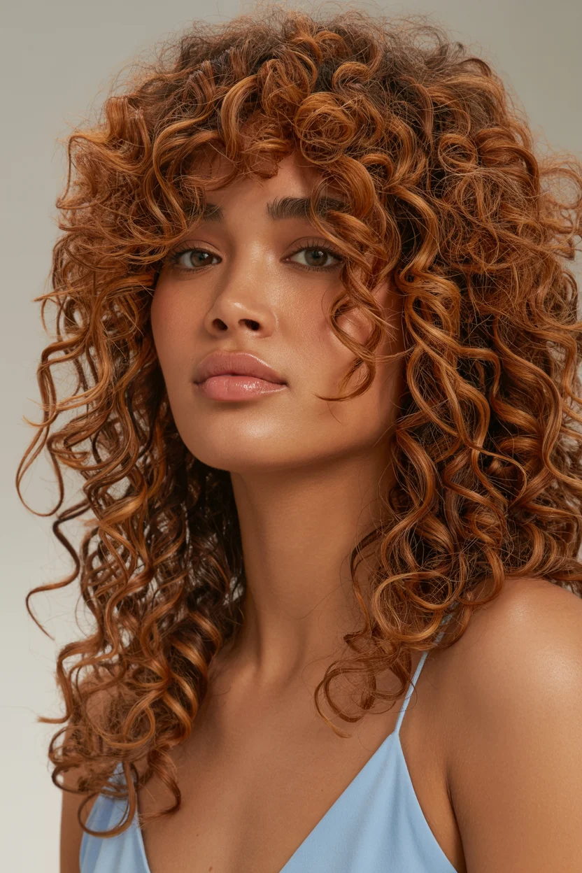 warm summer hair color for dark skin 2026 Rich Copper Ringlets With Voluminous Summer Texture