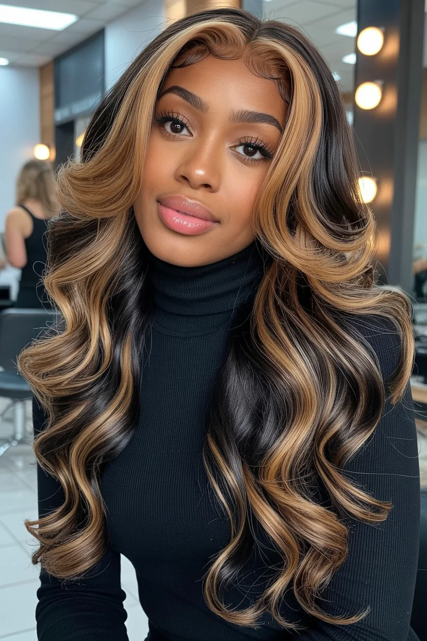 warm summer hair color for dark skin 2026 Chunky Honey Blonde Money Pieces That Feel Very 2026