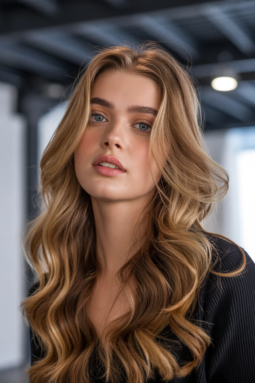 warm summer hair color for tan skin 2026 Golden Toffee Waves With Soft Contrast