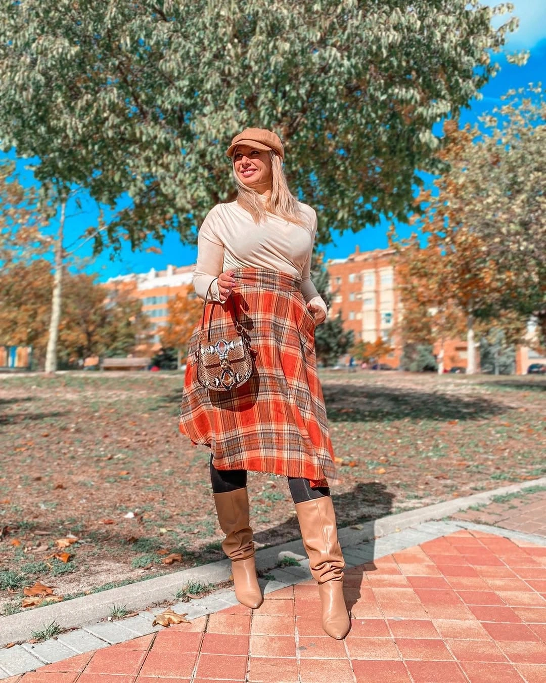 boho chic fall outfits 2026 Plaid Skirts and Tall Boots for Cozy Autumn Walks