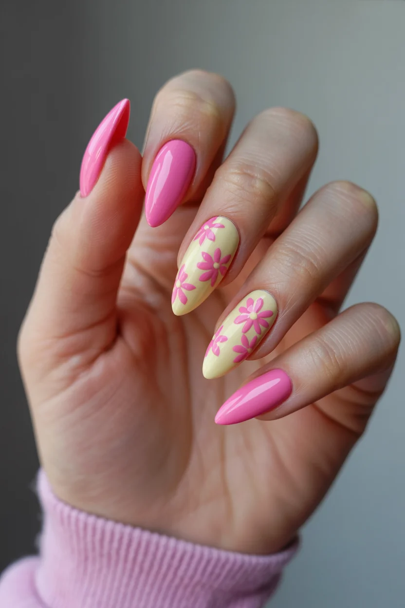 bright summer nails 2026 Pink Daisy Nail Art Feels Like the Sweetest Summer Mood