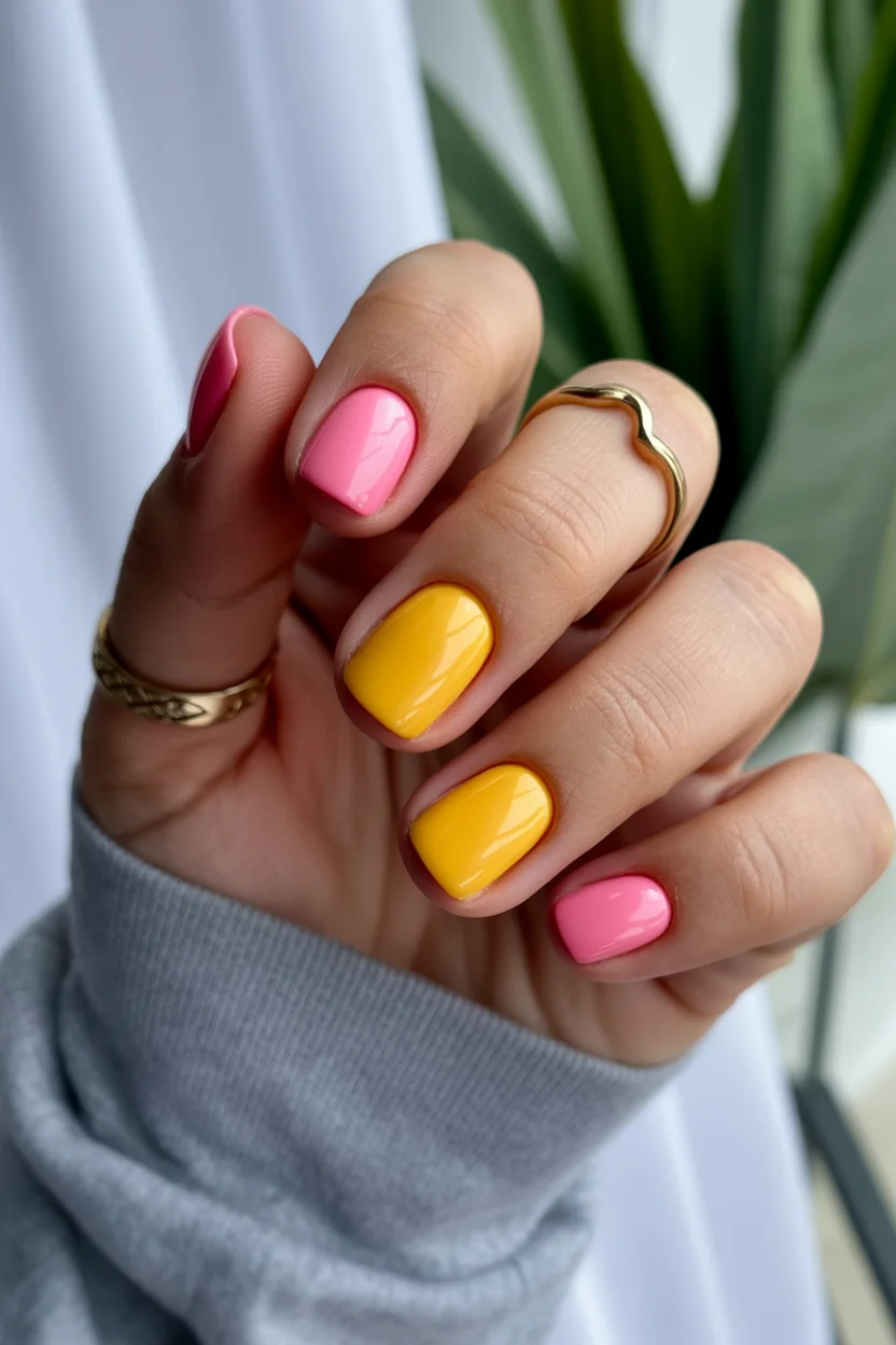 bright summer nails 2026 Pink Lemonade Color Pairing Brings Instant Summer Cheer