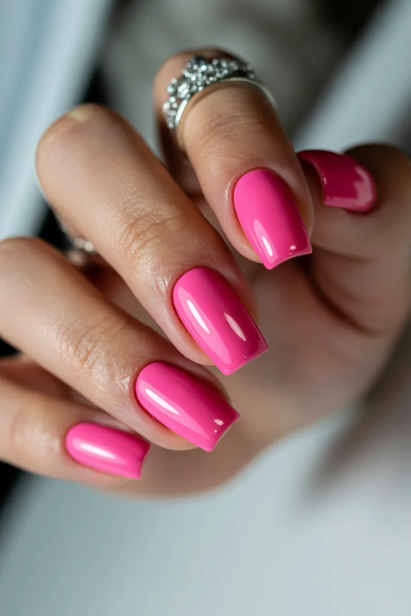 bright summer nails 2026 Hot Pink Chrome Accent Adds a Futuristic Twist