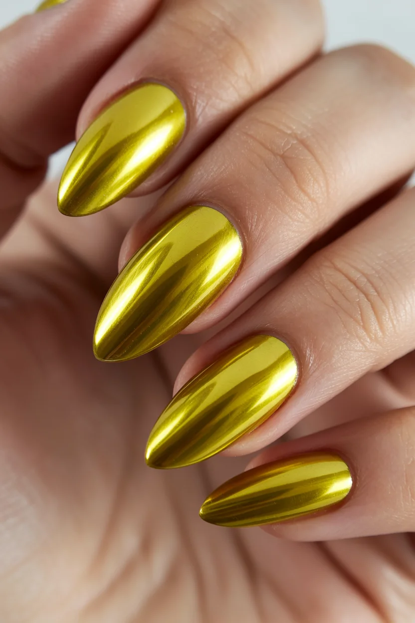 bright summer nails 2026 Liquid Gold Chrome That Turns Every Gesture Into a Statement