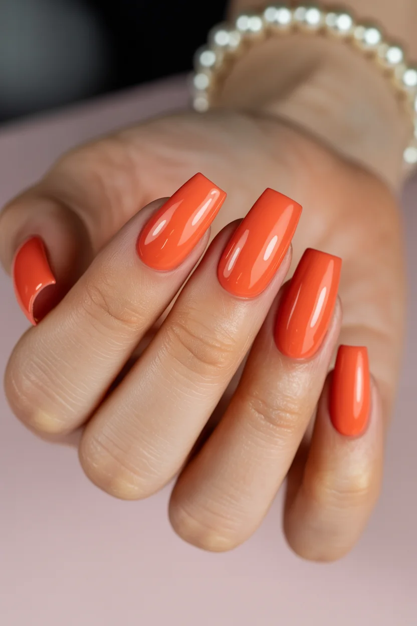 bright summer nails 2026 Glossy Coral Nails Remain a Timeless Summer Favorite