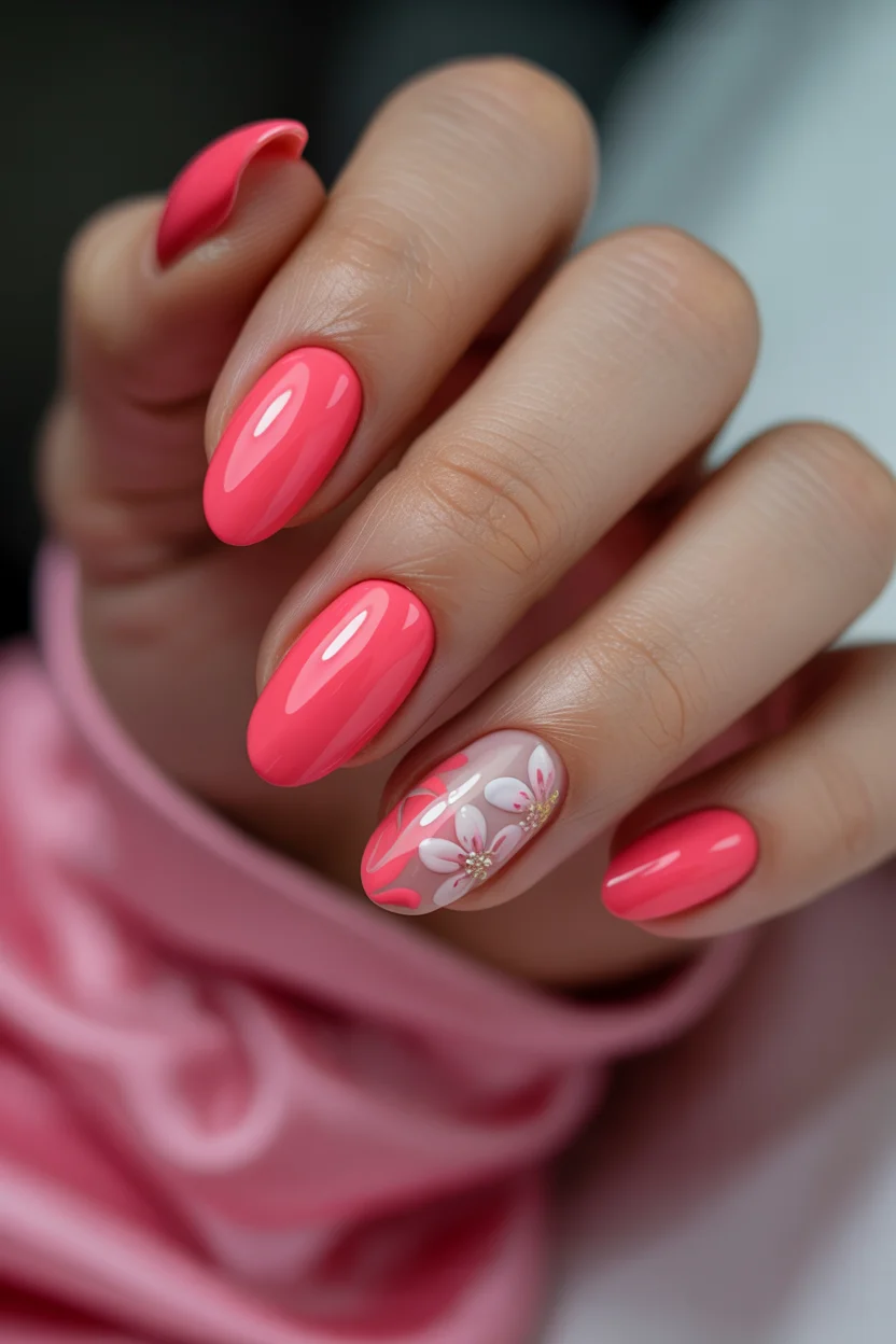 bright summer nails 2026 Watermelon Pink Florals That Feel Fresh and Feminine