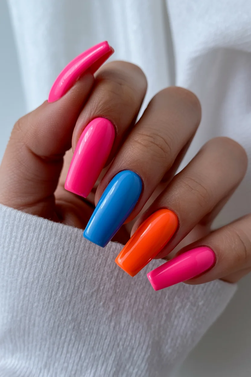 bright summer nails 2026 Bold Color Pop Nails for the Fearlessly Bright Summer Wardrobe