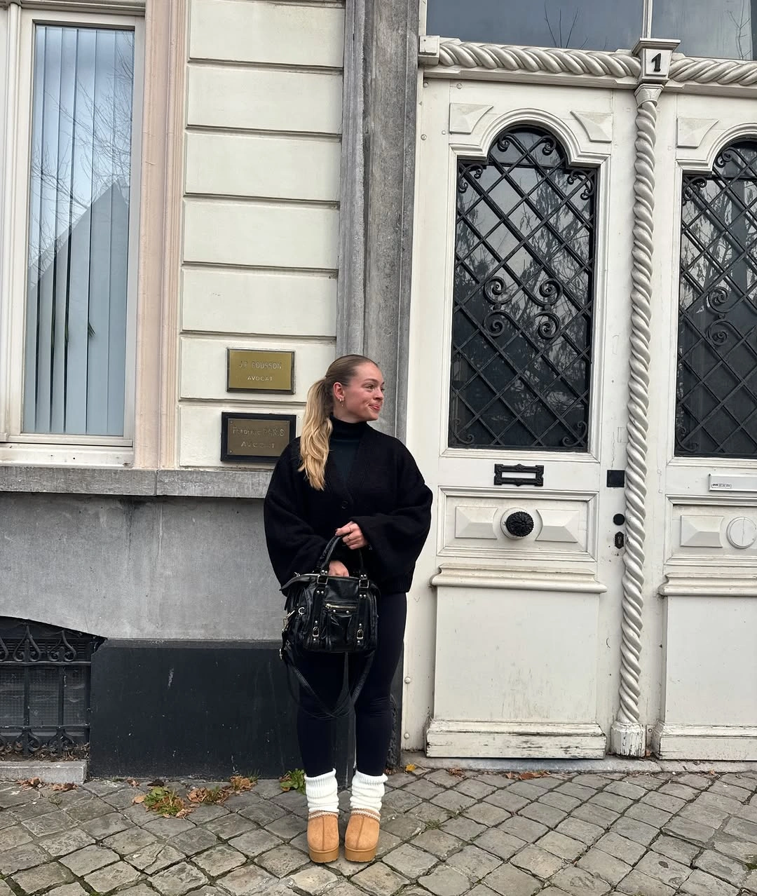 comfy fall outfits 2026 Black Layers With Cozy Leg Warmers