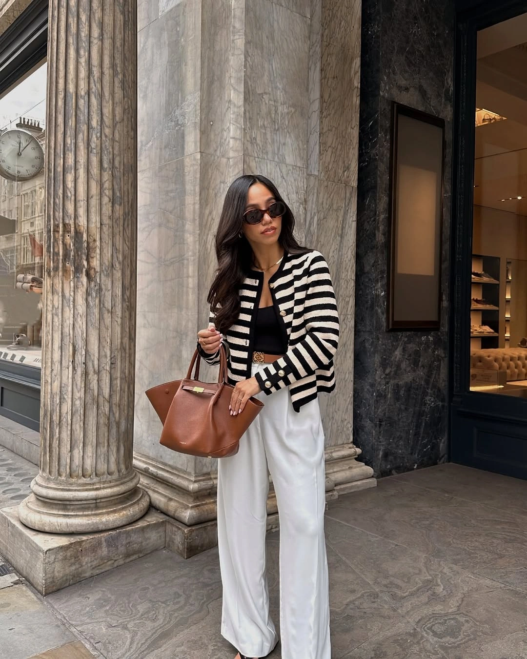comfy fall outfits 2026 Parisian Stripes With Relaxed Wide-Leg Trousers
