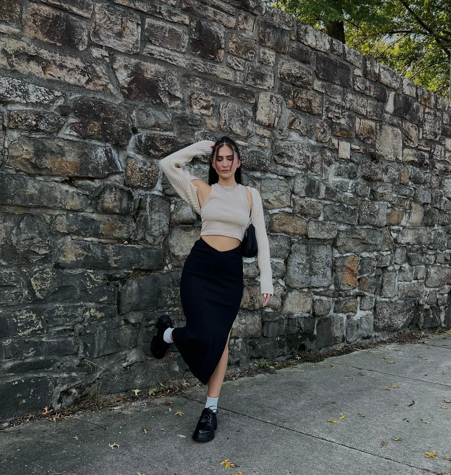 early fall outfits 2026 Minimal Knit Top and Midi Skirt for Soft Transitional Elegance