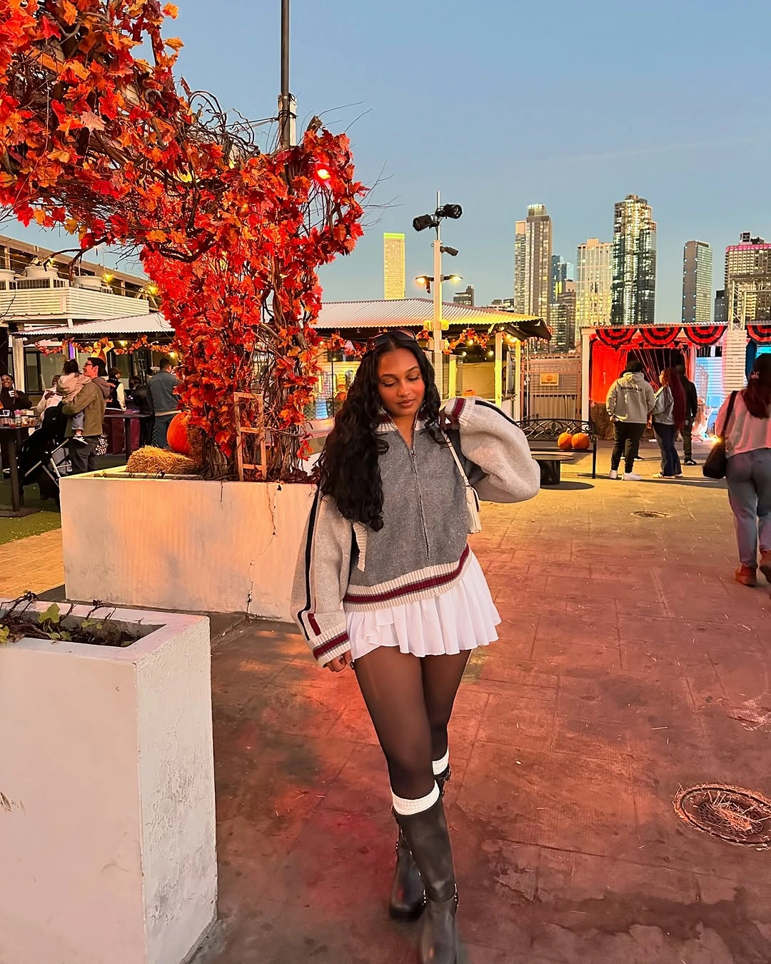 fall date night outfits 2026 Sporty Knit Layers with a Flirty Mini Skirt