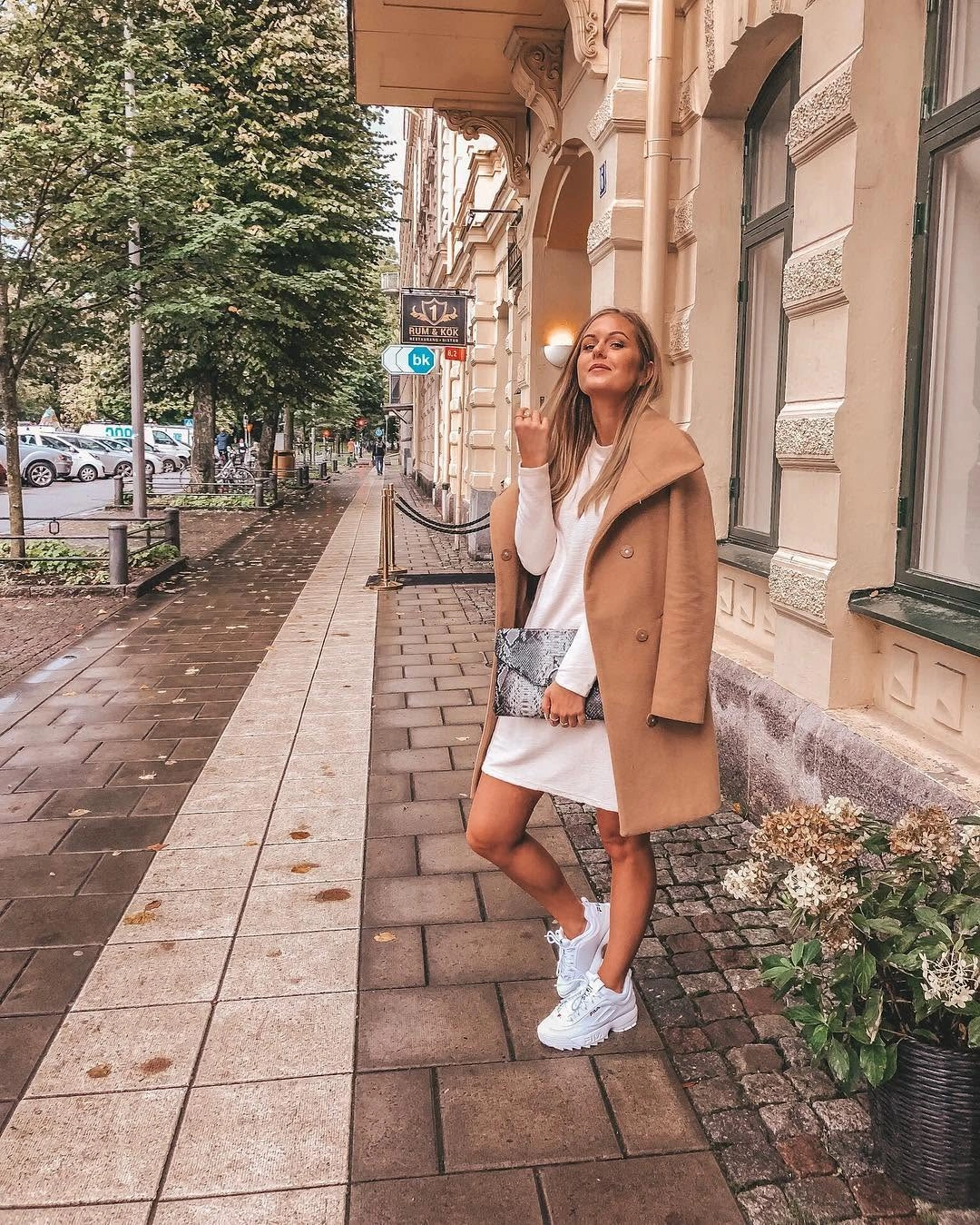 fall date night outfits 2026 Minimal Camel Coat with White Sneakers