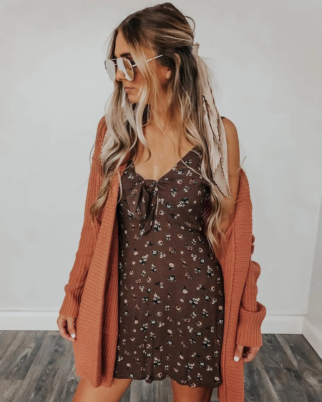 fall date night outfits 2026 Soft Floral Slip Dress with an Oversized Cardigan
