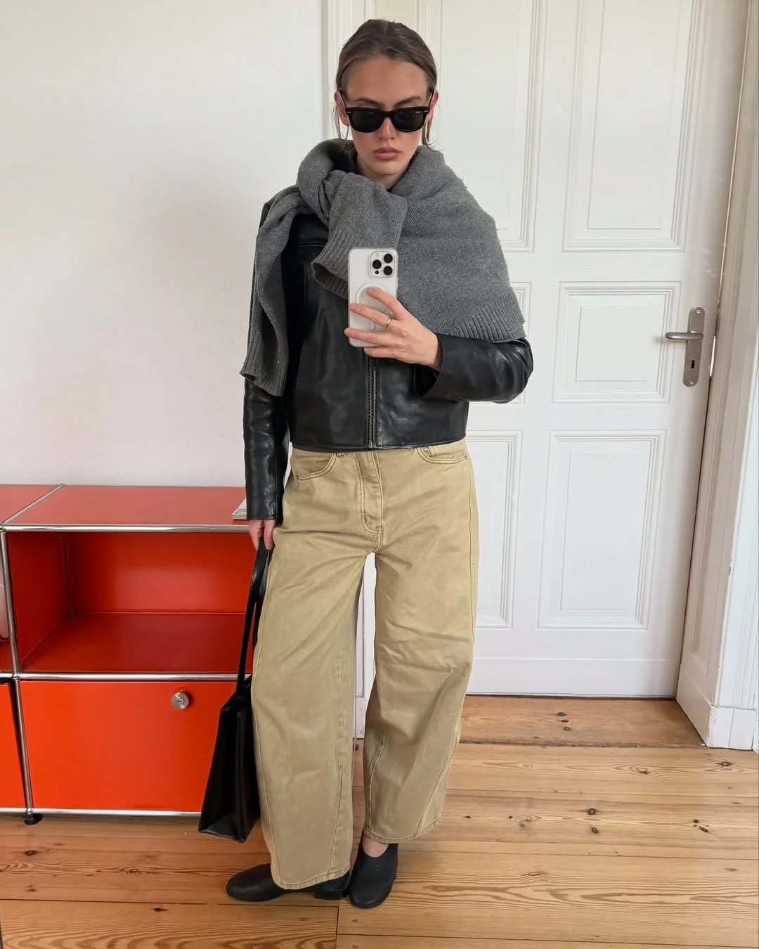 fall fashion for women over 40 Leather Jackets and Soft Knits Create the Perfect Contrast
