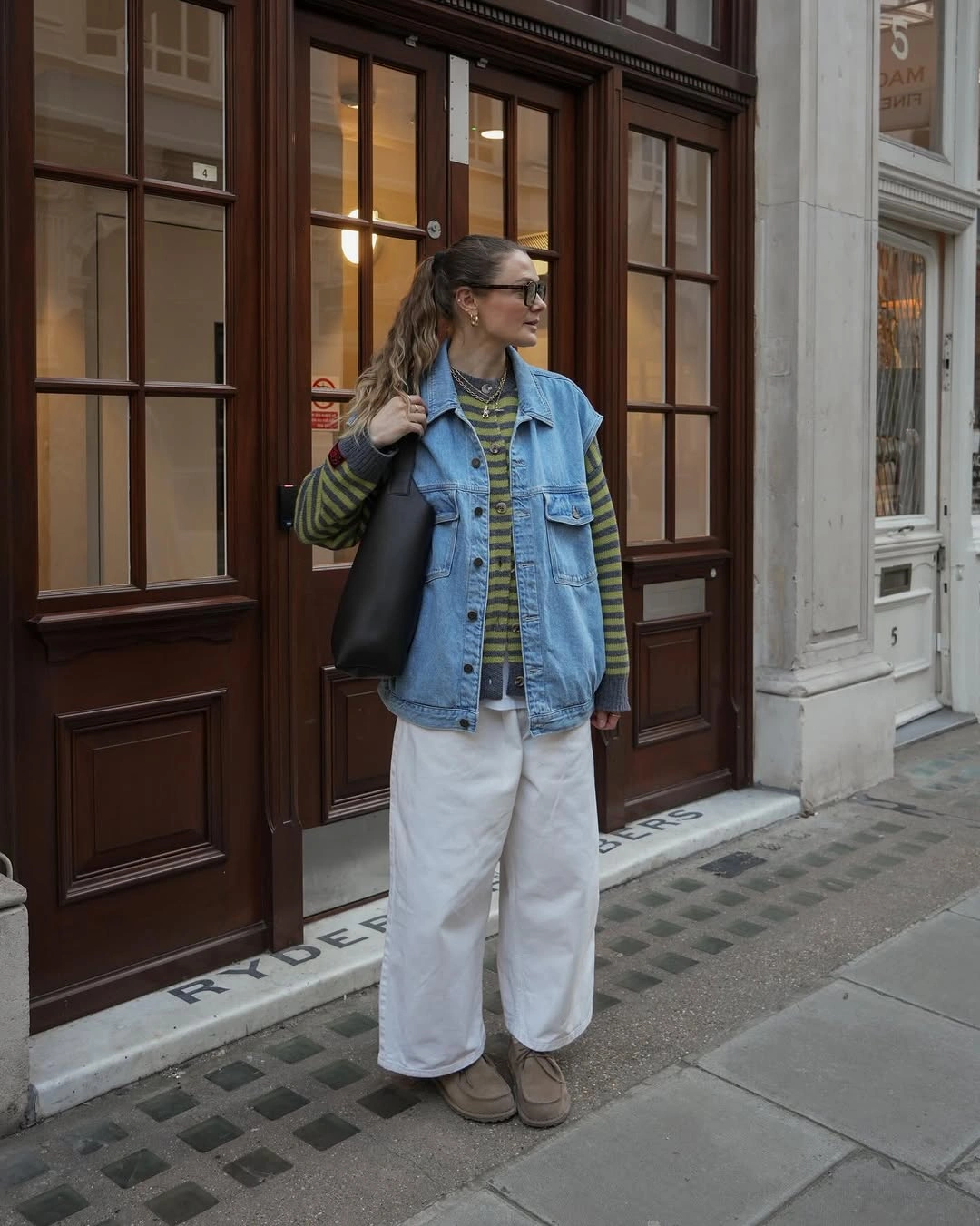 fall going out outfits 2026 Denim Vest Layering with Contemporary Volume