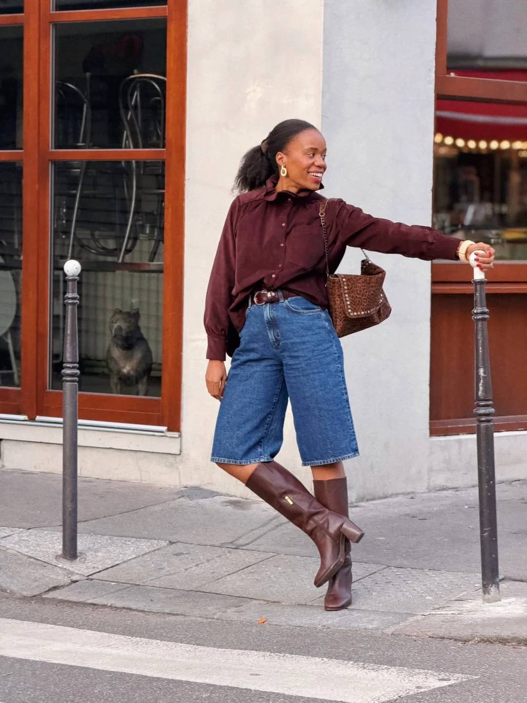 fall outfits for women in 30s style 2026 Denim Bermuda Shorts With Tall Boots for Modern Fall Style