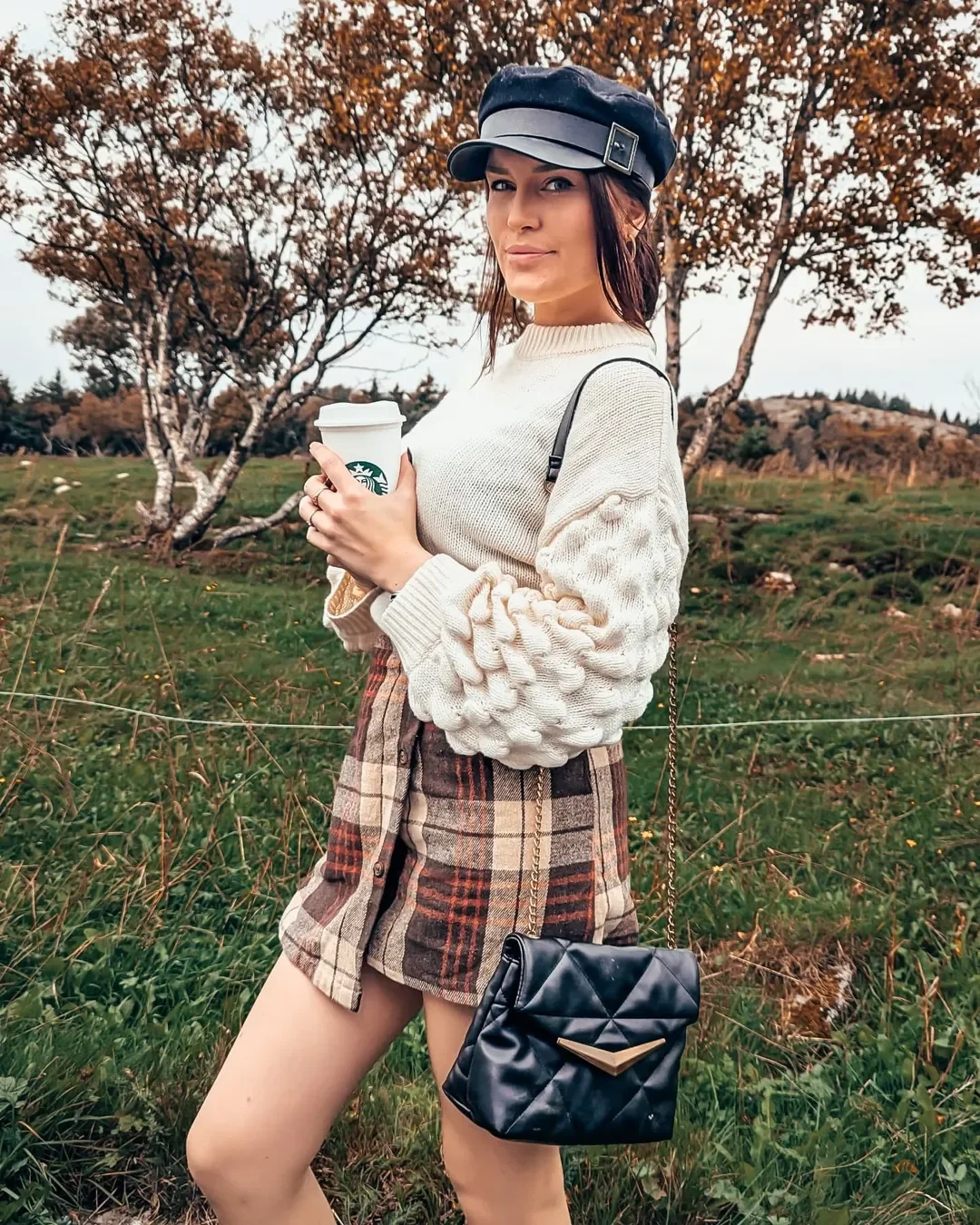 fall outfits for women in 30s style 2026 Textured Knit Sleeves Meet Tailored Plaid Shorts