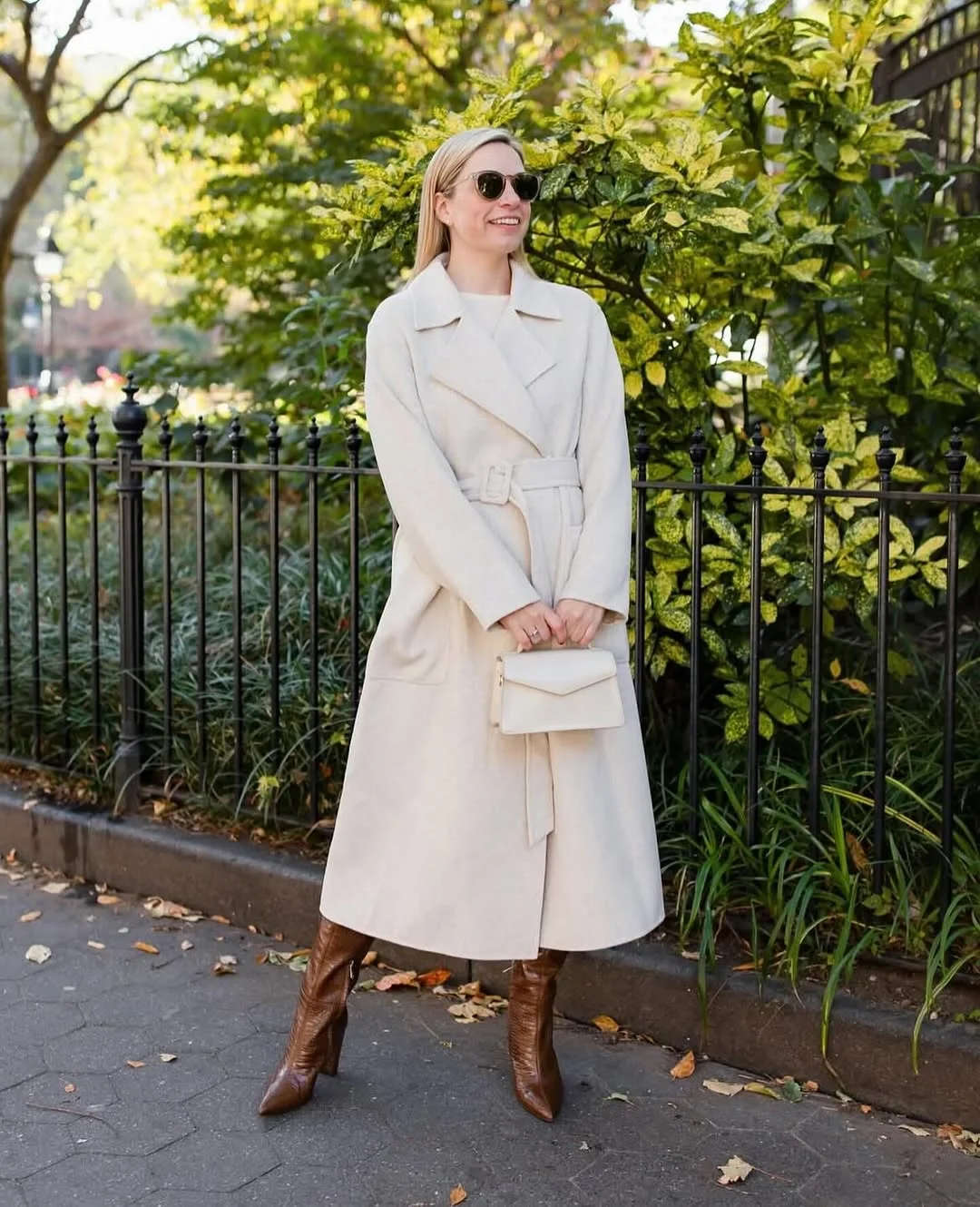 fall outfits with coat 2026 Timeless Ivory Tailoring With Rich Brown Boots