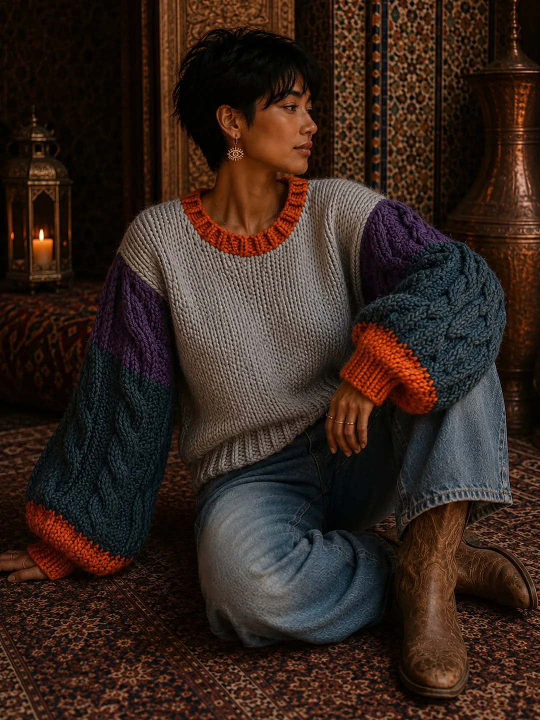 fall outfits with sweater 2026 Chunky Color-Block Sleeves for Artistic Fall Style