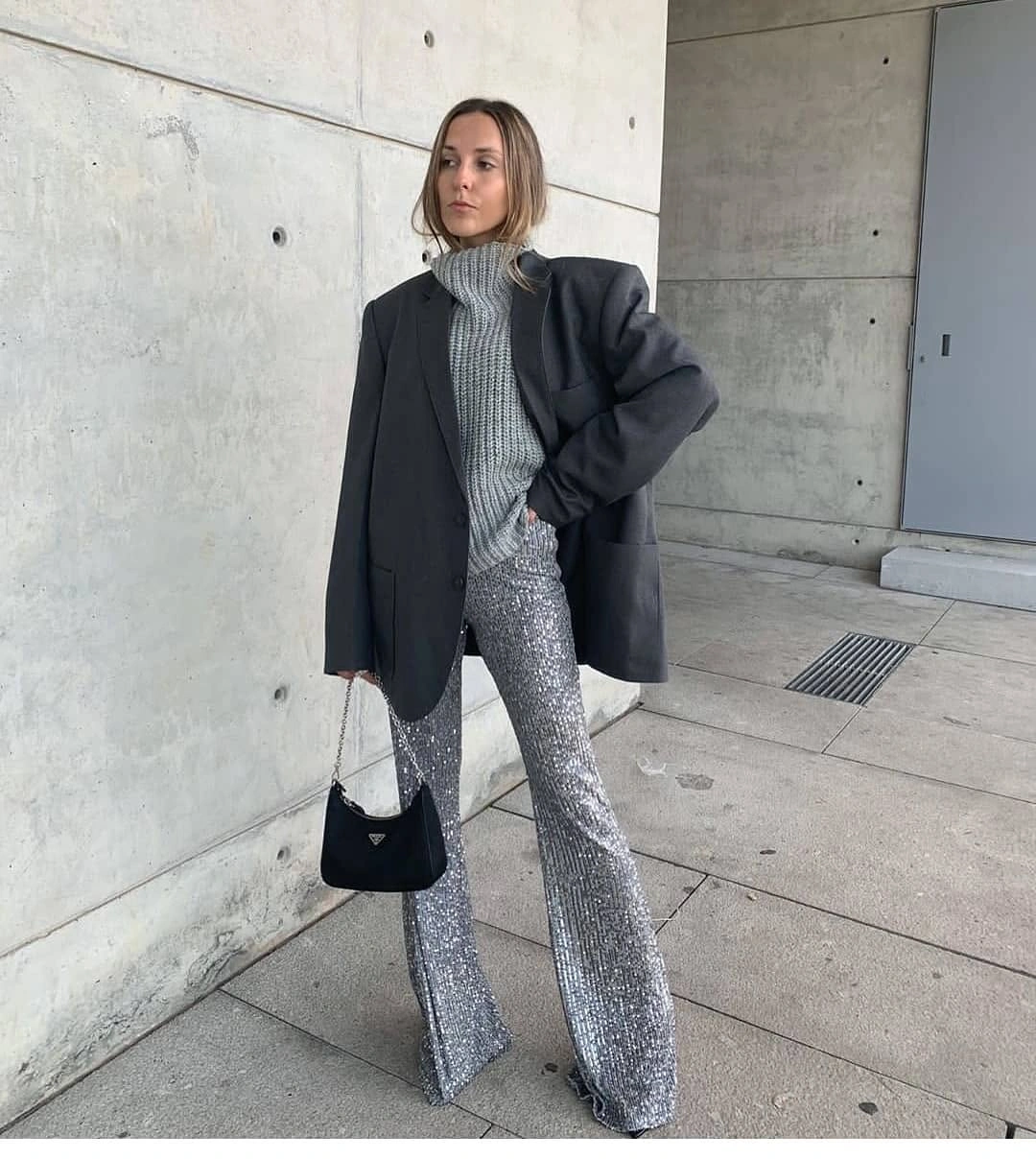fall travel outfits 2026 Statement Sequins Balanced With Oversized Tailoring