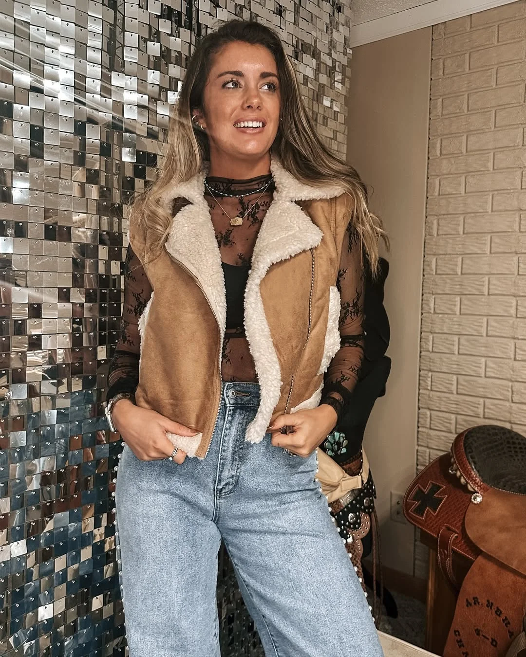 fall vest outfits for women 2026 Modern Shearling Vests with Feminine Evening Style